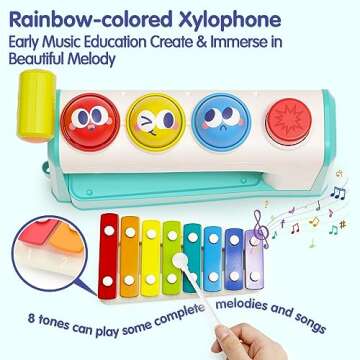 HOLA Toys for 1 Year Old Boy Birthday Gift, 4 in 1 Musical Pounding Xylophone Baby Toys 6-12-18 Months, Montessori Learning Toys for Toddlers 1-3, Early Educational Easter Basket Stuffers