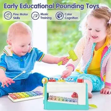 HOLA Toys for 1 Year Old Boy Birthday Gift, 4 in 1 Musical Pounding Xylophone Baby Toys 6-12-18 Months, Montessori Learning Toys for Toddlers 1-3, Early Educational Easter Basket Stuffers