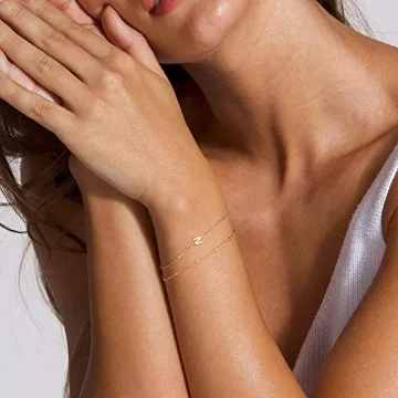 Elegant Dainty Gold Initial Bracelets for Women and Girls