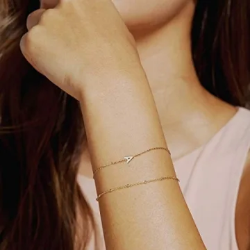 Elegant Dainty Gold Initial Bracelets for Women and Girls