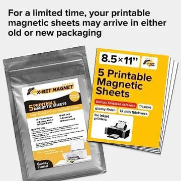 X-bet MAGNET Inkjet-Optimized Printable Magnetic Sheets - 8.5x11 Magnet Paper for DIY Stickers, Decorations, Labels - Easy to Print, Cut & Create Your Own Magnets (Glossy, 5pcs)