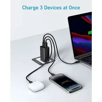 Anker 67W USB C Charger, 3 Port PIQ 3.0 Compact and Foldable Fast Charger for MacBook Pro, iPad, Galaxy, Pixel, iPhone and More (5ft USB C to USB C Cable Included)