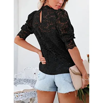 DOROSE Women Cute Lace Blouse - Elegant Short Sleeve Top