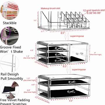 Cq acrylic 3 Pack Clear Makeup Organizer Countertop, Stackable 6 Drawers Skincare Organizer,Cute Ski...