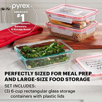 Pyrex Freshlock (3-Pack, 6 Cup) Glass Food Storage Containers Set, Airtight & Leakproof Locking Lids...
