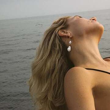 POTESSA Pearl Hoop Earrings for Women Irregular Baroque Pearl 18K Gold Plated Boho Drop Lightweight ...