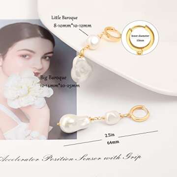 POTESSA Pearl Hoop Earrings for Women Irregular Baroque Pearl 18K Gold Plated Boho Drop Lightweight Dangle Huggie Earrings