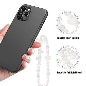 SZXYCZL 2PCS Beaded Phone Charms Y2K Dark Love Pearl Metallic Beaded and Cute Transparent Bear Pearl Bow Tie Anti Lost Phone Chain Strap for Women Girls-Black+White