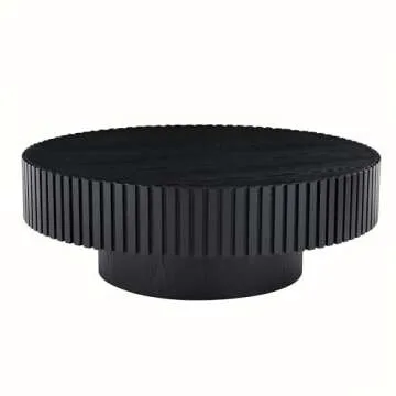 JURMALYN Black Round Coffee Table Pedestal Circle Coffee Table for Living Room Contemporary Fluted Coffee Table for Apartment Easy Assembly ø31.49'', Black