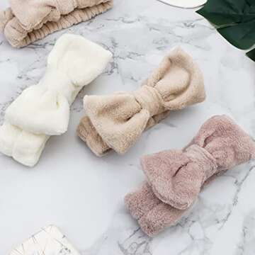 WHAVEL 6 Pack Spa Makeup and Facial Microfiber Bow Headbands - Fluffy Hair Bands for Skincare and Face Washing (Type 16)