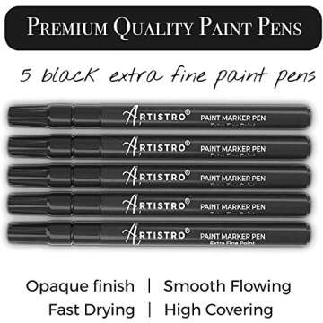 ARTISTRO 5 White Acrylic Paint Pens Extra Fine Tip and 5 Black Acrylic Paint Markers Extra Fine Tip, Bundle for Rock Painting, Wood, Fabric, Card, Paper, Photo Album, Ceramic & Glass