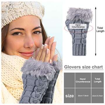 3 Pairs Fingerless Winter Gloves Faux Fur Crochet Warm Middle Length Thumb Hole Fingerless Gloves Ar...