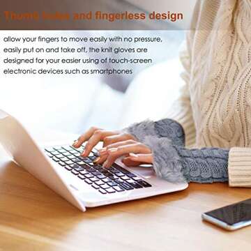 3 Pairs Fingerless Winter Gloves Faux Fur Crochet Warm Middle Length Thumb Hole Fingerless Gloves Arm Warmers (Black, White, Grey)