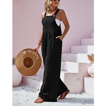 UANEO Overalls for Women Loose Fit Summer Wide Leg Jumpsuits Floral Boho Clothes (#2Black-L)