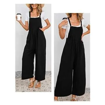 UANEO Overalls for Women Loose Fit Summer Wide Leg Jumpsuits Floral Boho Clothes (#2Black-L)
