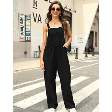 UANEO Overalls for Women Loose Fit Summer Wide Leg Jumpsuits Floral Boho Clothes (#2Black-L)