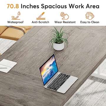 Tribesigns 70.8-Inch Executive Desk, Large Computer Office Desk Workstation, Modern Simple Style Laptop Desk Study Writing Table Business Furniture for Home Office (Grey/White, 70.8 Inch)