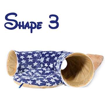 LUCKITTY Large Cat Tunnel Bed with Plush Cover,Fluffy Toy Balls, Small Cushion and Flexible Design- 10 inch Diameter, 3 ft Length- Great for Cats, and Small Dogs,Blue Star