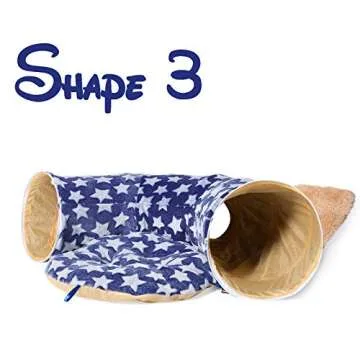 LUCKITTY Large Cat Tunnel Bed with Plush Cover,Fluffy Toy Balls, Small Cushion and Flexible Design- 10 inch Diameter, 3 ft Length- Great for Cats, and Small Dogs,Blue Star