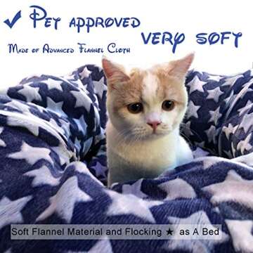 LUCKITTY Large Cat Tunnel Bed with Plush Cover,Fluffy Toy Balls, Small Cushion and Flexible Design- 10 inch Diameter, 3 ft Length- Great for Cats, and Small Dogs,Blue Star