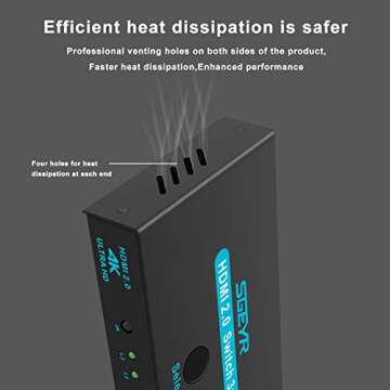 SGEYR HDMI 2.0 Switch Splitter 3 Port 4K HDMI Switcher 3 in 1 Out HDMI Switches Selector Box with IR Remote IR Remote Control Support HDCP 2.2 Support 4K@60Hz Ultra HD 3D 2160P 1080P