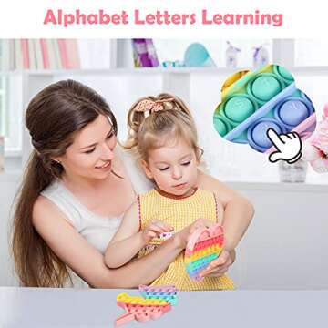 HiUnicorn Pop Sound Unicorn Heart Fidget Toys Easter Gifts for Kids Girls, Push Bubbles Poppers Rainbow Alphabet Letters Learning School Game Sensory Toy Relieve Stress(2 Pack Macalon)