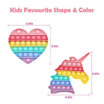 HiUnicorn Pop Sound Unicorn Heart Fidget Toys Easter Gifts for Kids Girls, Push Bubbles Poppers Rainbow Alphabet Letters Learning School Game Sensory Toy Relieve Stress(2 Pack Macalon)