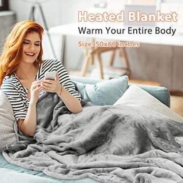 Lukasa Electric Throw Reversible Sherpa/Fleece Heated Blanket, Machine Washable,ETL Certified,5 Setting Levels 4 Hours Auto-Off, 50" x 60" (Gray)