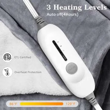 Lukasa Electric Throw Reversible Sherpa/Fleece Heated Blanket, Machine Washable,ETL Certified,5 Setting Levels 4 Hours Auto-Off, 50" x 60" (Gray)