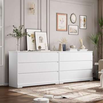 FOTOSOK 6 Drawer Double Dresser, White Dresser, Modern 6 Chest of Drawers with Deep Drawers, Wide Storage Organizer Cabinet for Living Room Home