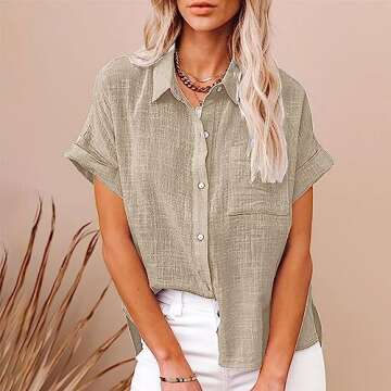 Trendy Linen Shirts for Women - Casual Summer 2025 Button Down Blouse