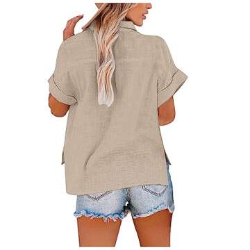 Trendy Linen Shirts for Women - Short Sleeve Casual Tops