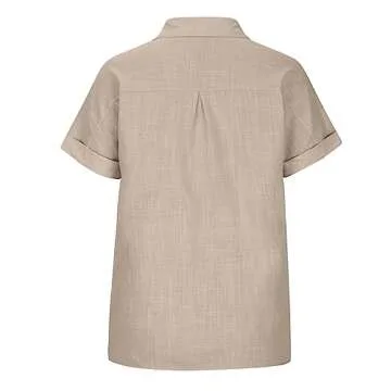 Trendy Linen Shirts for Women - Short Sleeve Casual Tops
