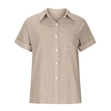 Trendy Linen Shirts for Women - Short Sleeve Casual Tops