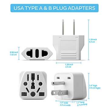 Europe to US Plug Adapter EU/UK/AU/in/CN/JP/Asia/Italy/Brazil to USA (Type A & B) American Travel Ad...