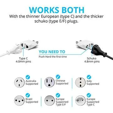 Europe to US Plug Adapter EU/UK/AU/in/CN/JP/Asia/Italy/Brazil to USA (Type A & B) American Travel Adapter and Converter, Wall Outlet Power Charger Converter (White)