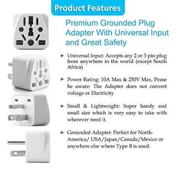 Europe to US Plug Adapter EU/UK/AU/in/CN/JP/Asia/Italy/Brazil to USA (Type A & B) American Travel Adapter and Converter, Wall Outlet Power Charger Converter (White)