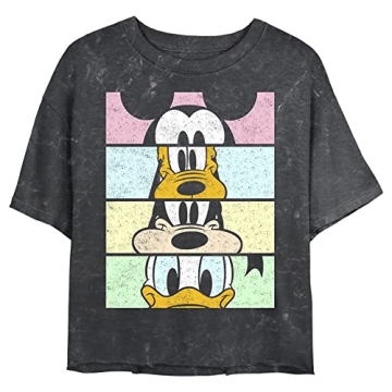 Disney Characters Crew Women's Mineral Wash Short Sleeve Crop Tee, Black, Medium