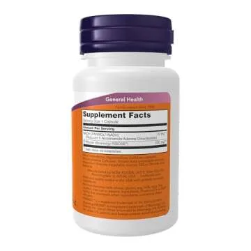 NOW Supplements NADH (Reduced Nicotinamide Adenine Dinucleotide) 10 mg with 200 mg D-Ribose, 60 Veg ...