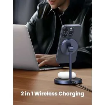 UGREEN MagFlow 2-in-1 Magnetic Wireless Charging Station Compatible with iPhone 16 15 14 13 12 Serie...