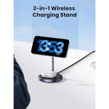 UGREEN MagFlow 2-in-1 Magnetic Wireless Charging Station Compatible with iPhone 16 15 14 13 12 Series and AirPods Series, Wireless Charging Stand with 3 FT USB-C Cable (No AC Adapter)