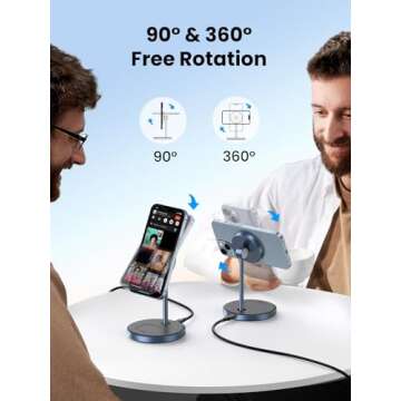 UGREEN MagFlow 2-in-1 Magnetic Wireless Charging Station Compatible with iPhone 16 15 14 13 12 Series and AirPods Series, Wireless Charging Stand with 3 FT USB-C Cable (No AC Adapter)