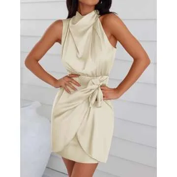 ZESICA Women's Sleeveless Halter Neck Mini Dress