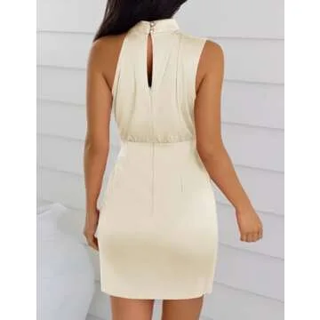 ZESICA Women's Sleeveless Halter Neck Mini Dress