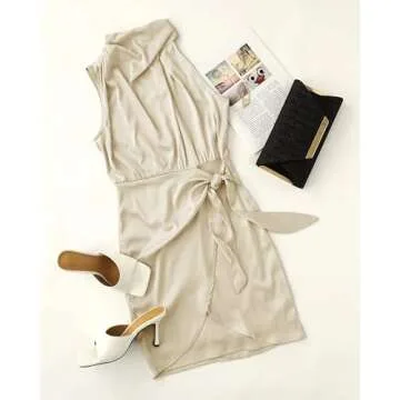 ZESICA Women's Sleeveless Halter Neck Mini Dress