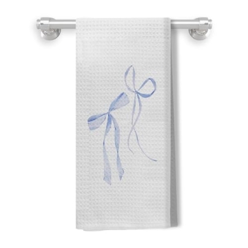 Kemingni Blue Coquette Bow Ribbon Kitchen Towels - Stylish 16x24 Dish Towels for Kitchen & Bathroom