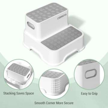 COOSEYA 2 Step Stools for Kids,Toddler Step Stool for Bathroom Sink,No-Slip Double up Stepping for Toddlers Bathroom, Multifunctional Toilet Potty Stool for Kids,Toilet Potty Training(2 Packs)