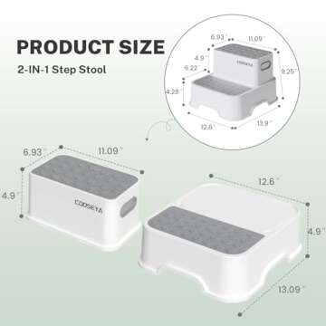 COOSEYA 2 Step Stools for Kids,Toddler Step Stool for Bathroom Sink,No-Slip Double up Stepping for Toddlers Bathroom, Multifunctional Toilet Potty Stool for Kids,Toilet Potty Training(2 Packs)