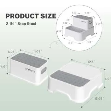 COOSEYA 2 Step Stools for Kids,Toddler Step Stool for Bathroom Sink,No-Slip Double up Stepping for Toddlers Bathroom, Multifunctional Toilet Potty Stool for Kids,Toilet Potty Training(2 Packs)