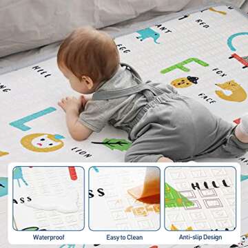 Babebay Baby Play Mat, 79x71 Large Baby mat for Floor, Soft Foam Play mat for Floor, Waterproof Baby Crawling Mat, Foldable Play Mat for Baby,Kids,Toddlers and Infants (Alphabet & Animals Pattern)